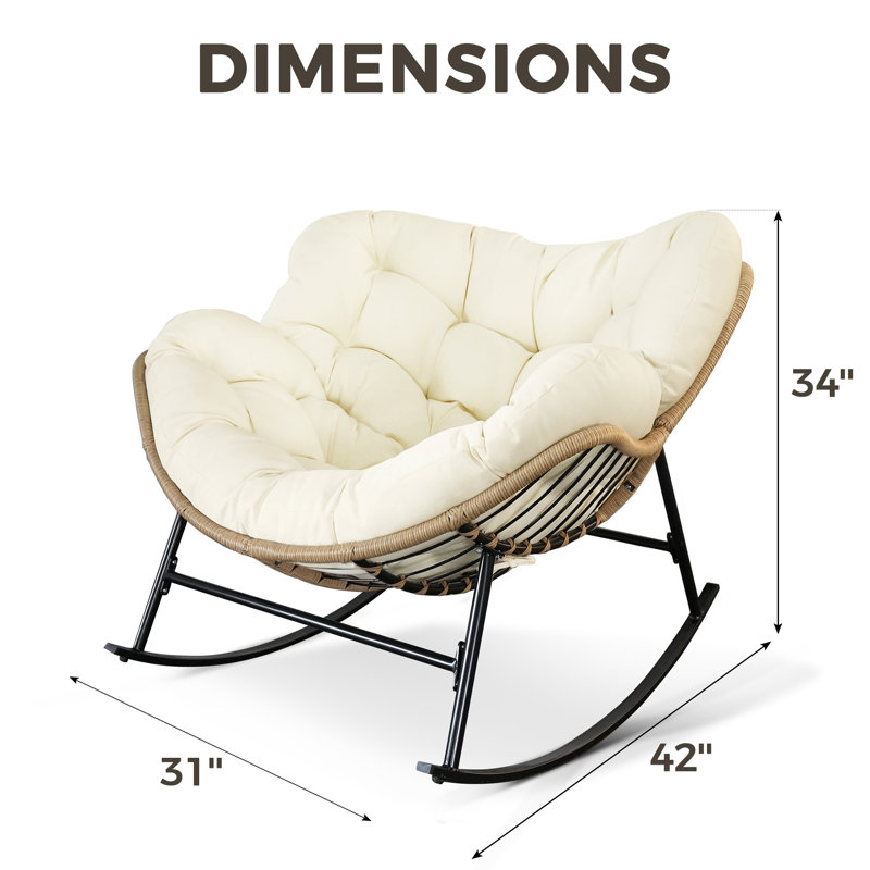 Oversized Outdoor Rocking Papasan Chair with Cushion, Beige