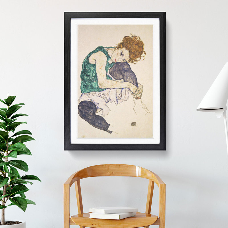 Seated Woman Vol.1 by Egon Schiele - Picture Frame Painting, Black Framed, 48cm H x 36cm W x 2cm D