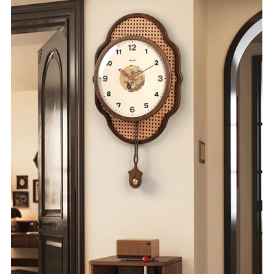 Brown and white two-tone solid wood round wall clock