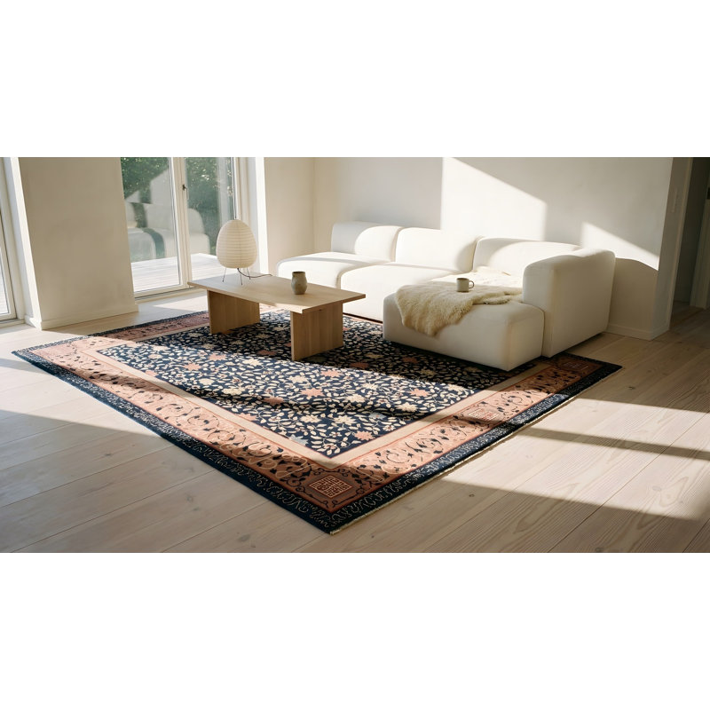 Tapis bleu marine antique Art Deco