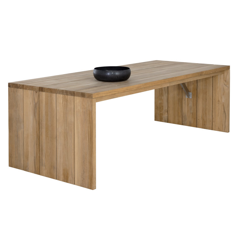 Natural Teak Rectangular Outdoor Dining Table with Waterfall Edge