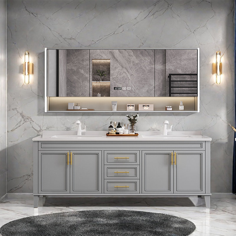 Simple modern French style bathroom cabinet, Light Gray, 32.28'' H x 70.87'' W x 21.65'' D