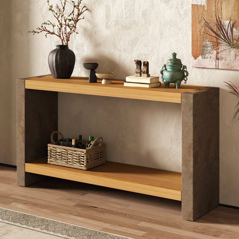 Console rétro Mirod avec menuiserie à queue d'aronde et bois vieilli