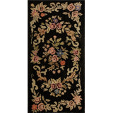Small Antique Black Color European Floral Inlay Pattern American Hooked Rug