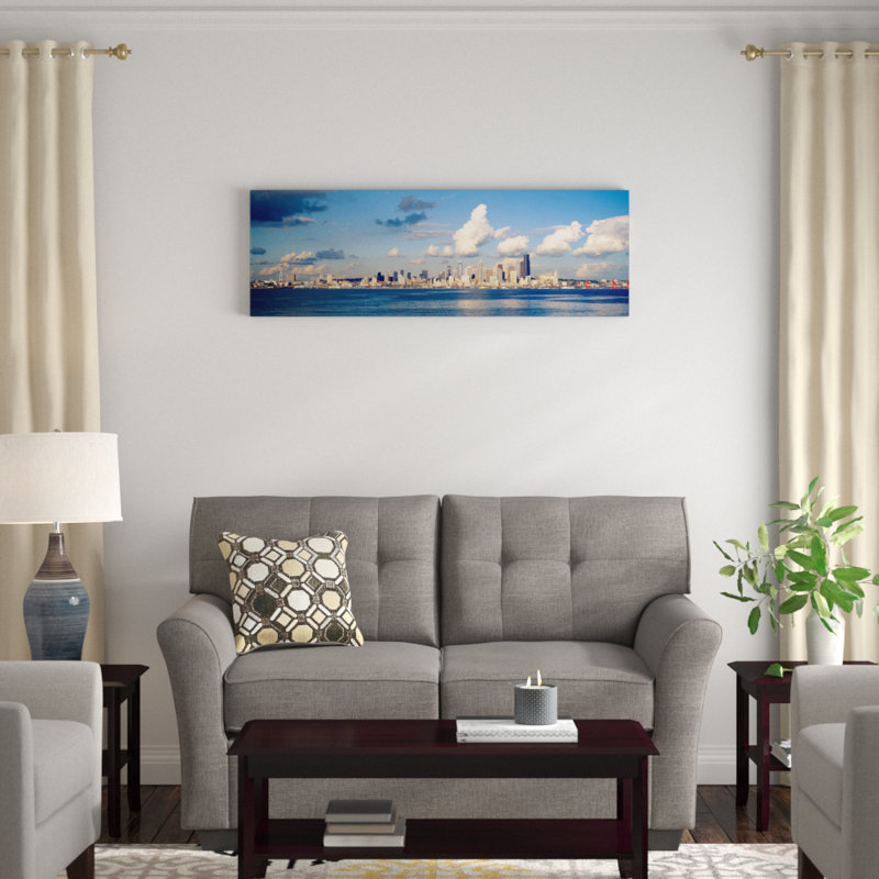 «Buildings at the Waterfront Elliott Bay, Seattle, Washington State, 1996 - impression sur toile tendue, Toile tendue