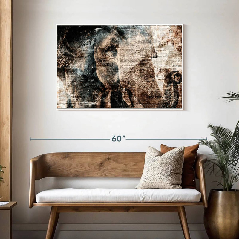 Éléphant texturé, Cadre flottant blanc, 43 po x 29 po