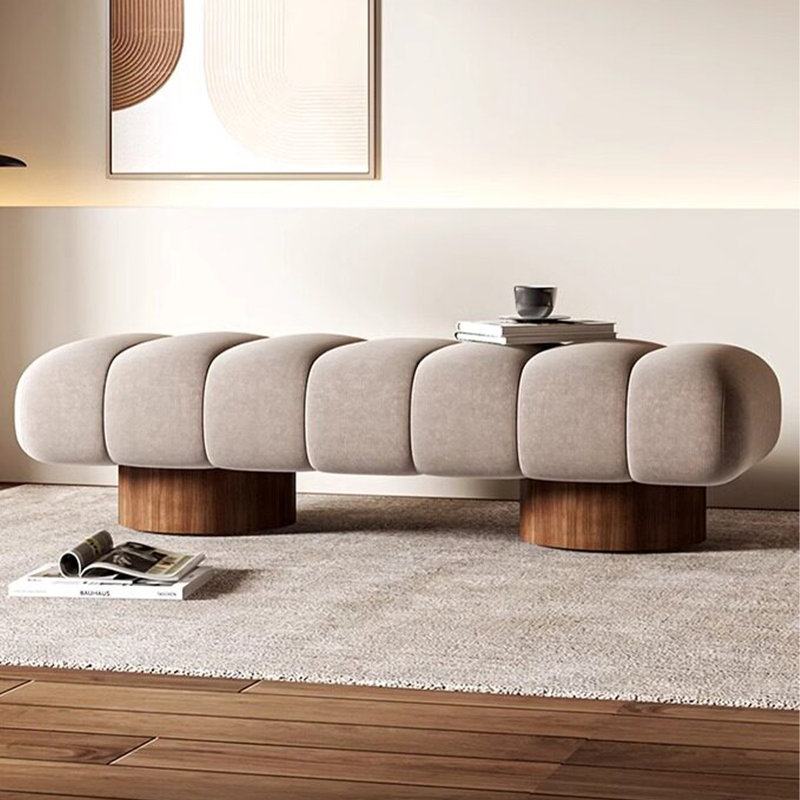 Banc de bout en velours de lait de style italien 59,06 po gris et naturel, 16.54" H x 59.06" W x 18.9" D