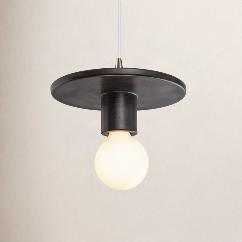 Luminaire suspendu à 1 lumière Leni, Noir mat carbone, Laiton antique