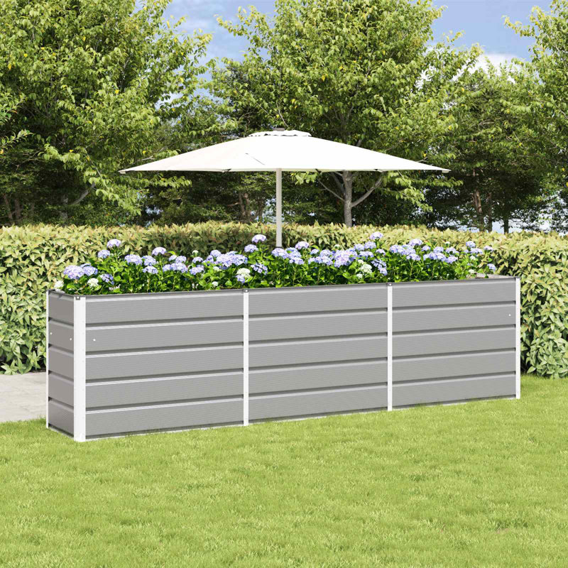 Planter Galvanised Steel, 77cm H x 290cm W x 90cm D, Light Grey