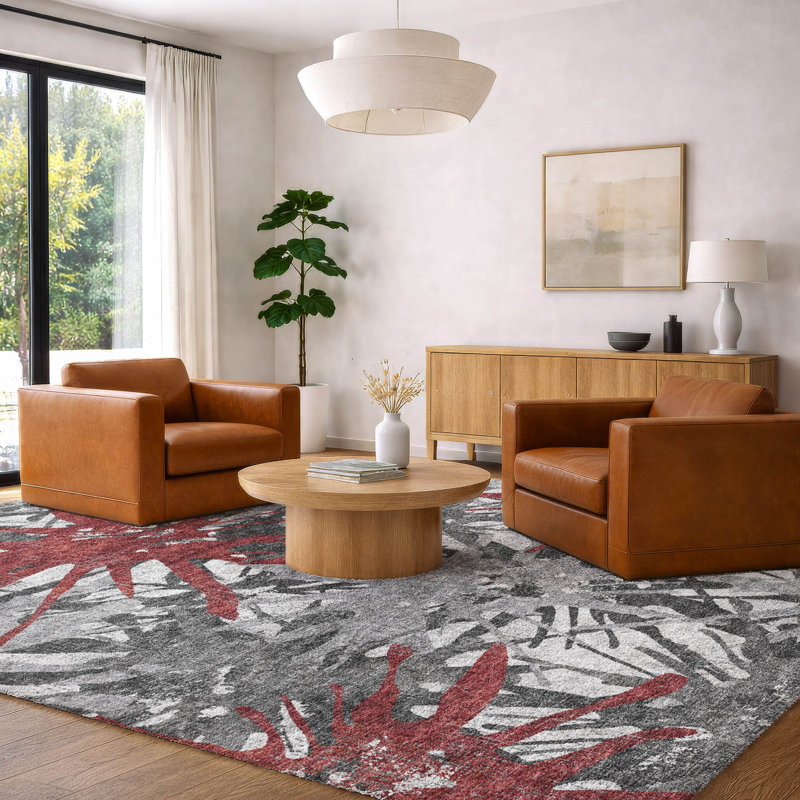 Tapis tropical à poil long de qualité supérieure lavable à la machine ADS77, Rouge, 10 pi x 14 pi