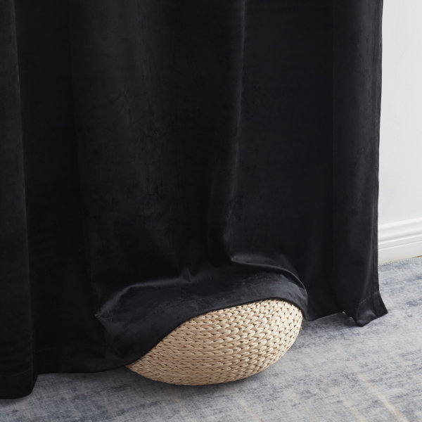 Pleze Velvet Semi Sheer Curtain Pair, Black, 54" W x 84" L