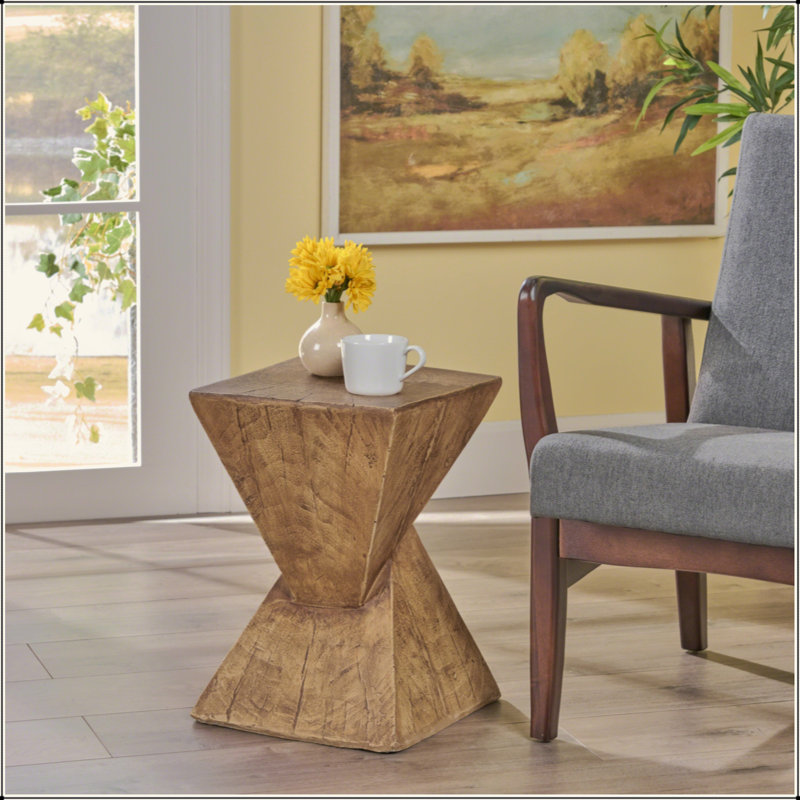 Charming Lightweight Concrete Side Table With Twisted Hourglass Structure, Natural