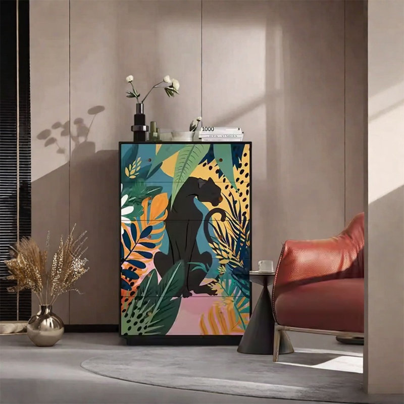 Armoire décorative multi-tiroirs avec cadre en noyer