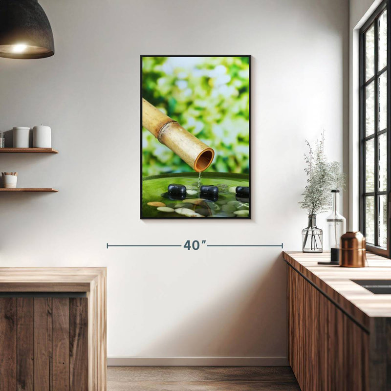 Fontaine en bambou, 25 po x 37 po, Cadre flottant noir