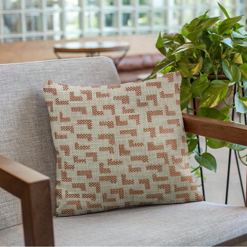 Coussin abstrait angles, 18 po x 18 po, Brun, beige