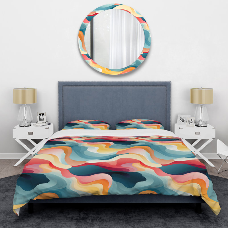 Ensemble de housse de couette Soft Color Multicolor Abstract Neutrality Wave VII
