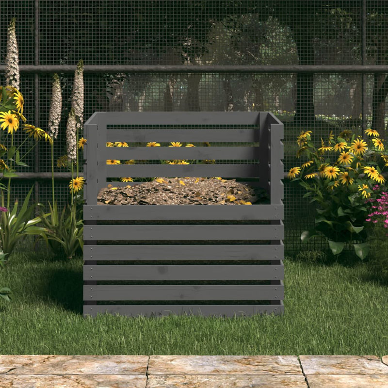 Ansar Solid Wood Outdoor Compost Bin, 80 x 80 x 78 cm, Grey