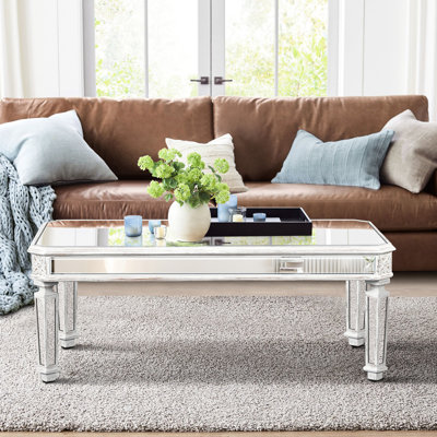 Gorgeous Mirrored Coffee Table With Carving, Perfect For Living & Office Rectangular Glass Carving Details, Home