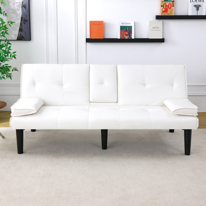 PVC Leather Convertible Futon Sofa Bed, White