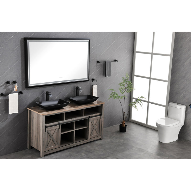 Miroir de salle de bain 60 po x 36 po avec DEL, cadre en aluminium, brouillard, 3 choix de couleurs, luminosité réglable en continu, éclairage noir mat 60 x 36, couleurs réglables