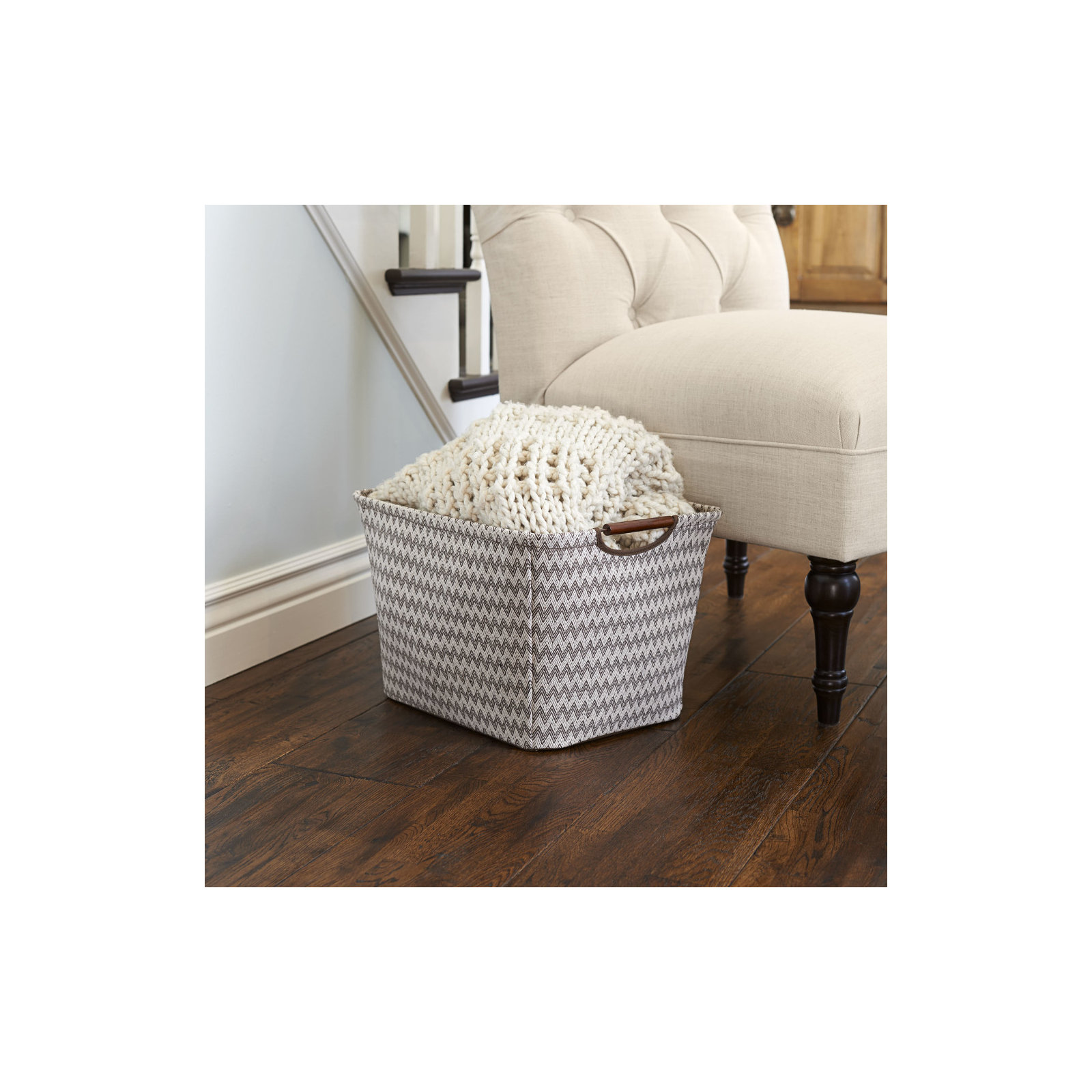 Fabric Decorative Bin 1, 11" H x 16" W x 13" D, Brown/Cream
