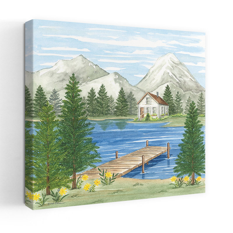 Quai au lac, paysage abstrait, art d'été, H 18 po x l 18 po