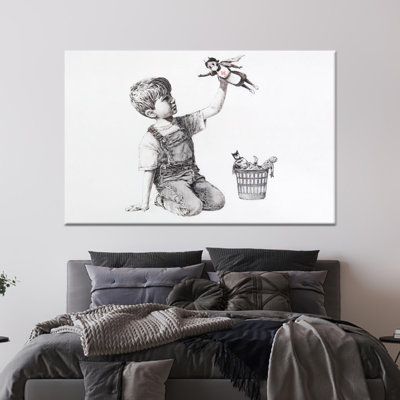 Transform Your Space with Banksy Boy Canvas Art: Modern Printed Design,1P GoldFramedCanvas