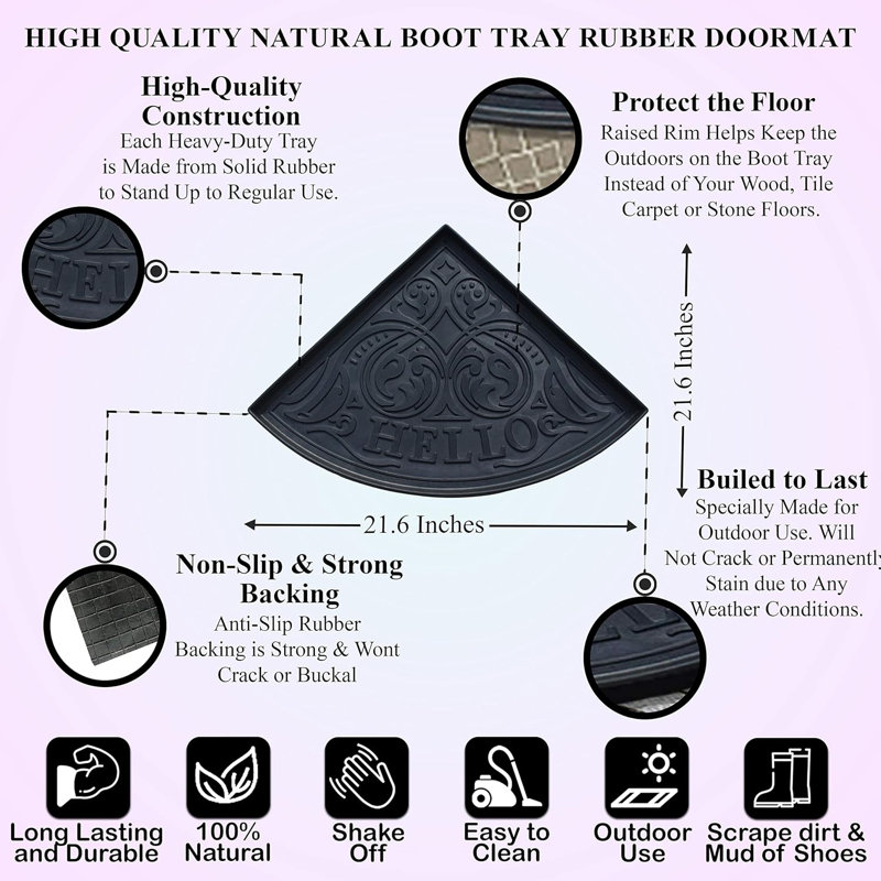 Berklin Hello Triangle Heavy Duty Flexible Rubber Boot Tray 21.6"X21.6"