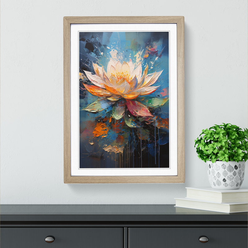 Lotus Flower Action No.4 - Framed Print, 34cm H x 25cm W x 2cm D, Oak