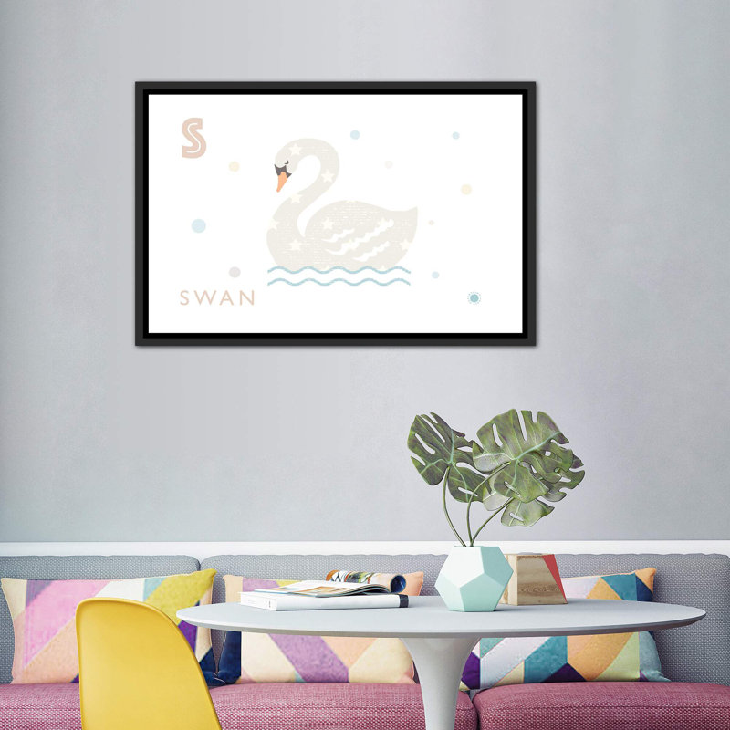 Cygne - imprimé, Pas de tapis, H 40 po x l 60 po x 1,5 po, Toile avec cadre noir patiné