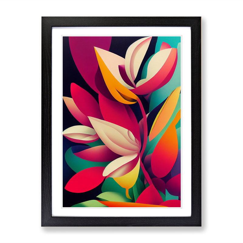 FRM-V0523-831X Floral Pop Design - Single Picture Frame Print, 34cm H x 25cm W x 2cm D, Walnut Framed