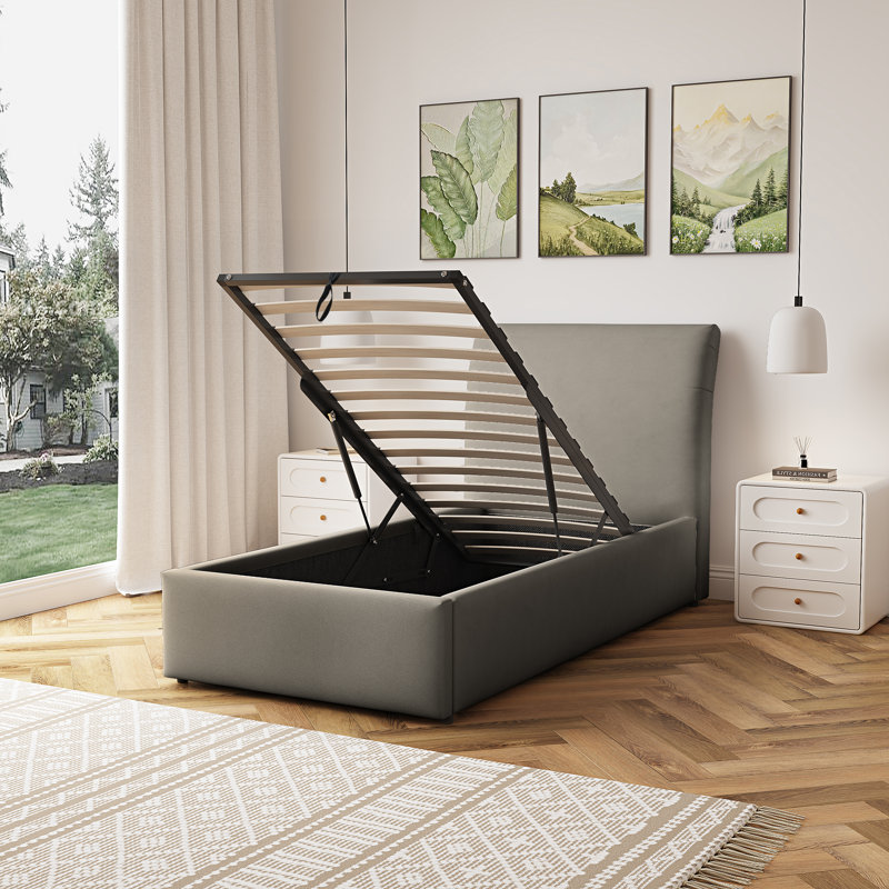 Upholstered Ottoman Storage Bed, Brown, Single (3')