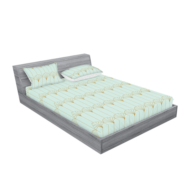 Microfiber Geometric Sheet Set, King Sheet Set with 2 Pillowcases, Mint Green