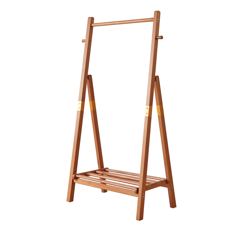 Portant à vêtements robuste en bois massif autoportant, porte-vêtements en forme de A avec tablette de rangement inférieure et crochets latéraux, présentoir à vêtements pour chambre à coucher, couloir