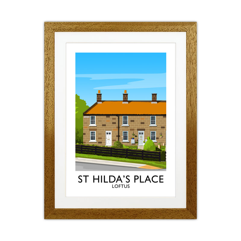 St Hilda's Place Portrait by Richard O'Neill - Print, 53.5cm H x 43.5cm W x 3cm D, Brown Framed