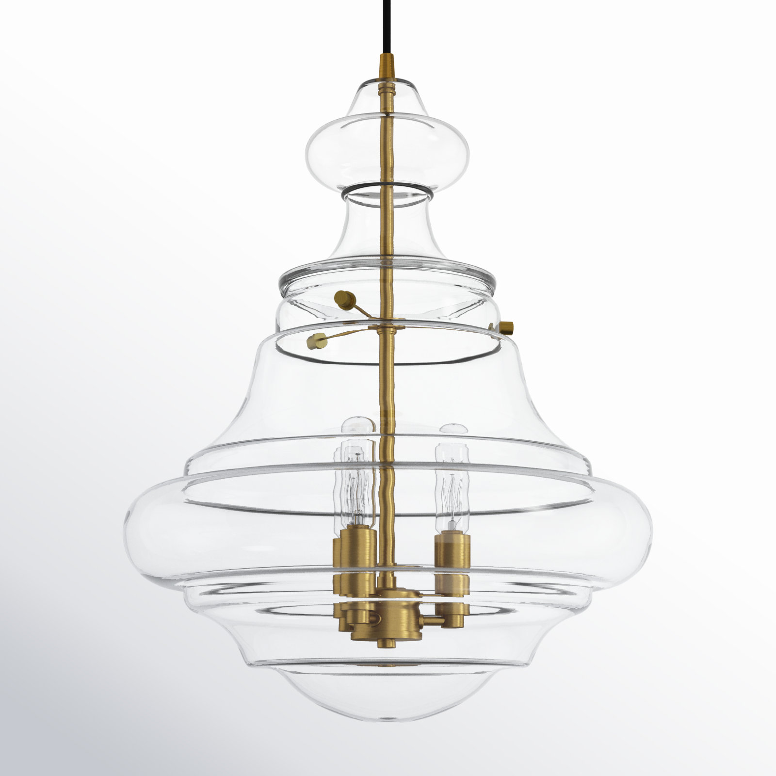 Burtt 3 Light Glass Dimmable Pendant, Natural Brass
