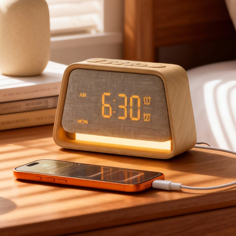 Réveil en bois Sunrise, Grain de bois clair