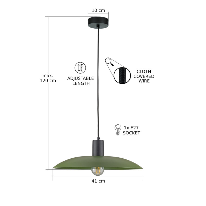 1 - Light Matte Black Dome Pendant, Black/Khaki