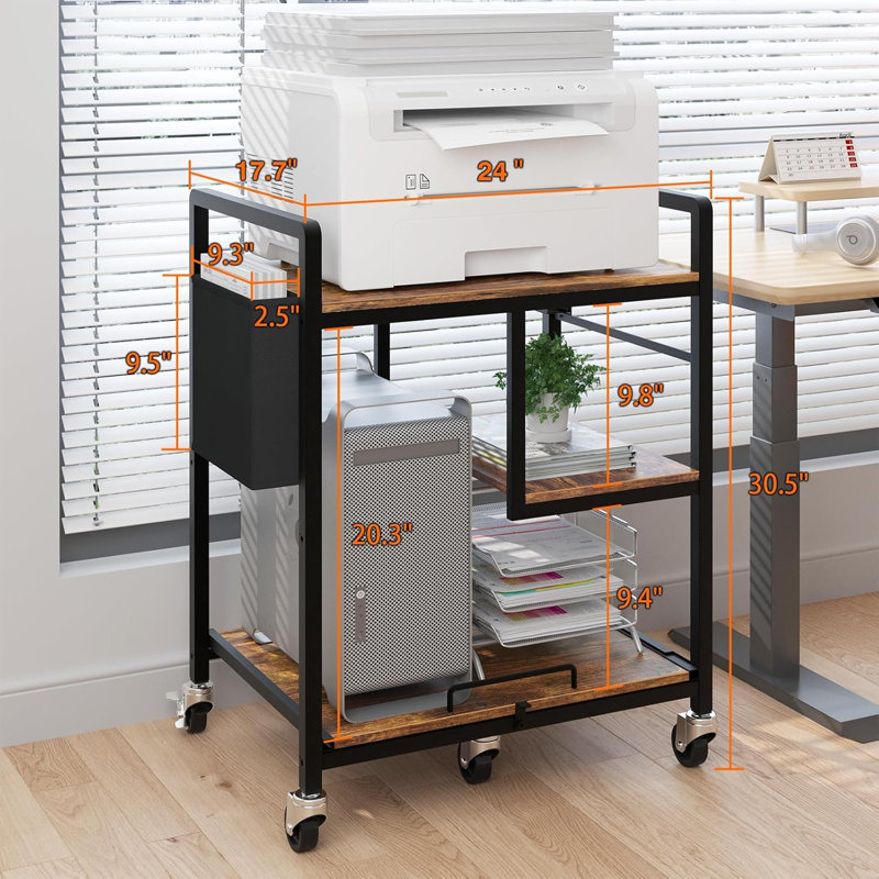Plateau supérieur pour grandes imprimantes, chariot à roulettes robuste avec roulettes verrouillables, 3 prises de courant, tablette coulissante, rangement de papier pour le bureau, commercial