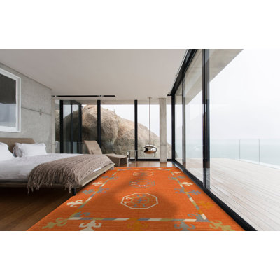 Tapis oriental rouille en laine tissé à la main et à plat Oriental