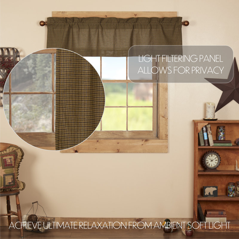 Moss Green Plaid Cotton Rod Pocket 60" Window Valance