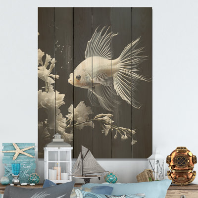 Corals Butterflyfish Aquamarine Adventure I - Butterfly Fish Wood Wall Art On Natural Pine Wood