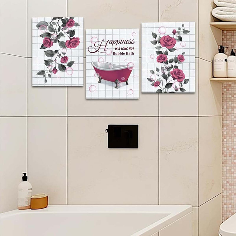 3 Piece Wrapped Canvas Print, Pink