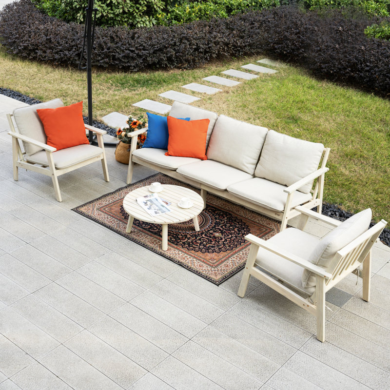 Acacia Wood Conversation Set With Cushions & Free Combination, 4 Pcs: Table, 3-Seate, 2 Chairs