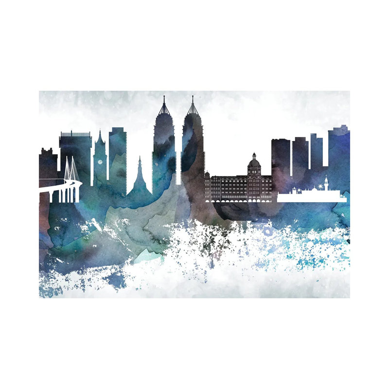 Mumbai Bluish Skyline by WallDecorAddict - Wrapped Canvas Painting, 20.32cm H x 30.48cm W