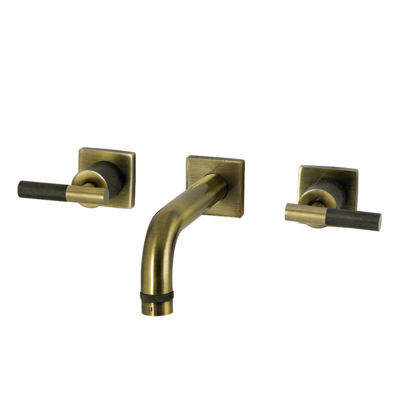 Kingston Brass Convergent Double-Handle 3-Hole Wall Mount Bathroom Faucet With Knurled Handle, Polished Chrome