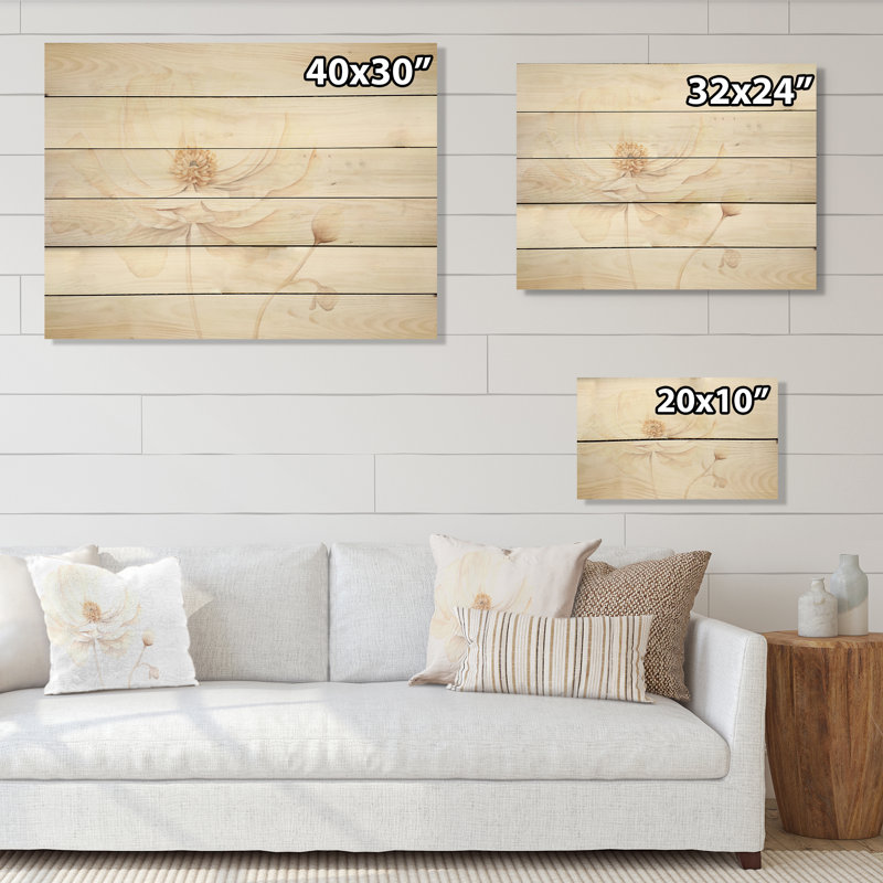 Vintage Floral Delights In Ranunculus - Ranunculus Wood Art On Natural Pine Wood, 10" H x 20" W