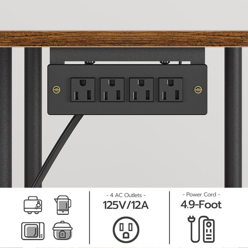 Bakers Rack Microwave Stand Coffee Bar with Power Outlet