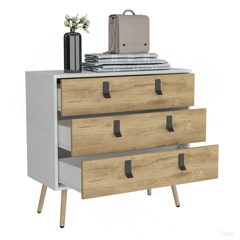 Commode Huna, unité moderne à 3 tiroirs avec poignées