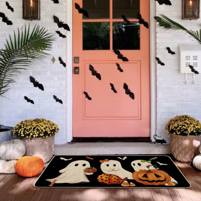 Paillasson Halloween fantôme noir extérieur extérieur, paillassons Spooky Boo Pumpkins